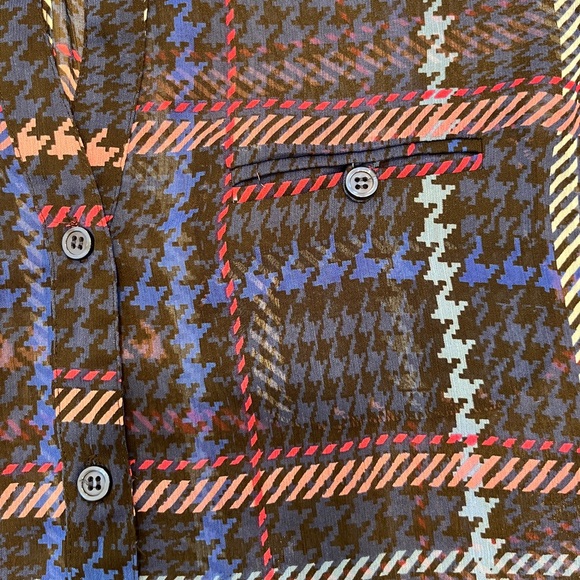 Kut From The Kloth Jasmine Chiffon Plaid Houndstooth Blouse Women’s Medium - Picture 5 of 6